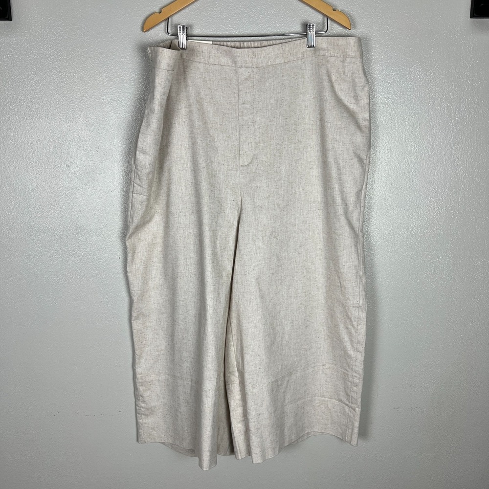 Banana Republic Wide Leg Cropped Pants Womens XXL Beige Linen Cotton Pull On New